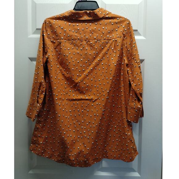 Chico's Size Small (0) US 4 Orange Button Up 3/4 Sleeves Cotton Plant Shirt - Picture 3 of 7